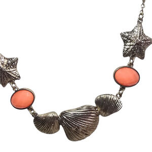 Vintage shells & starfish necklace with opaque coral crystals